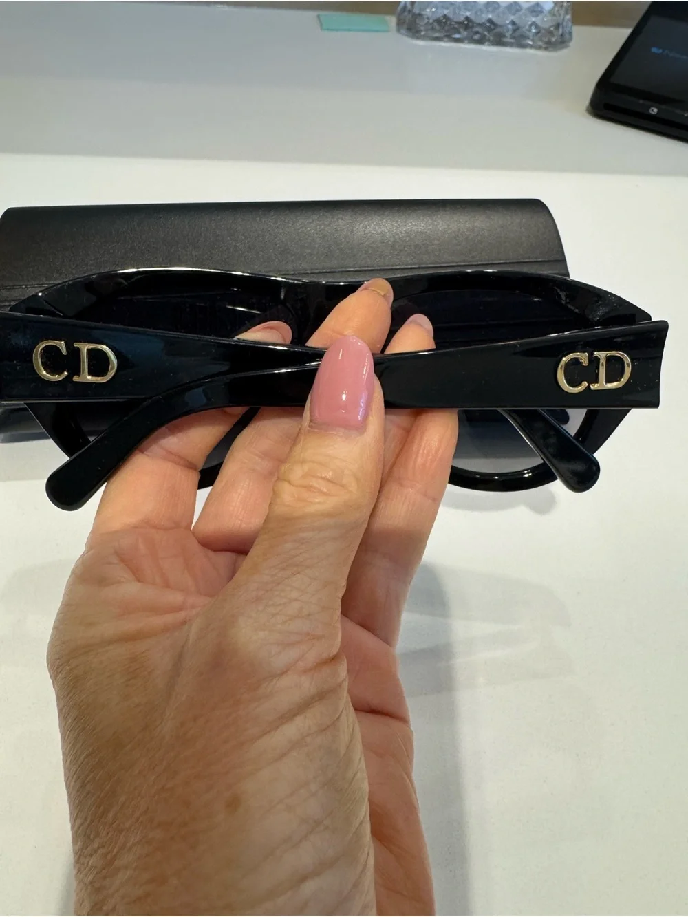 Dior Black Sunglasses with Gold Logo Accents